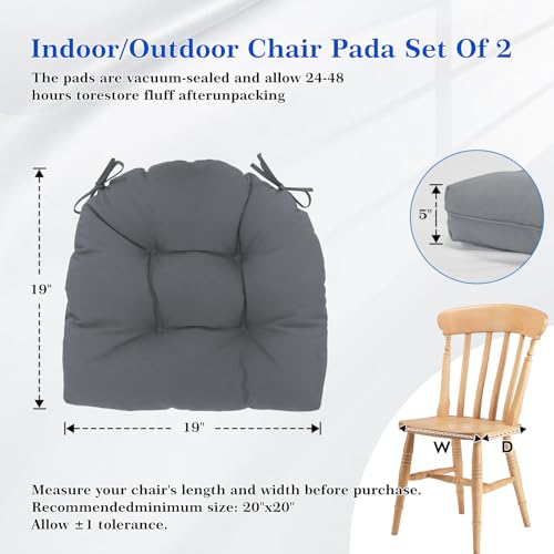 Wolfbird Outdoor Chair Cushions Set of 2 Waterproof Patio Furniture Cushions with Ties 19x19+5” Thicken Outdoor Seat Cushions Indoor/Outdoor Dining Chairs Pads FadeShield Rocking Chair Cushion, Grey - color: Grey