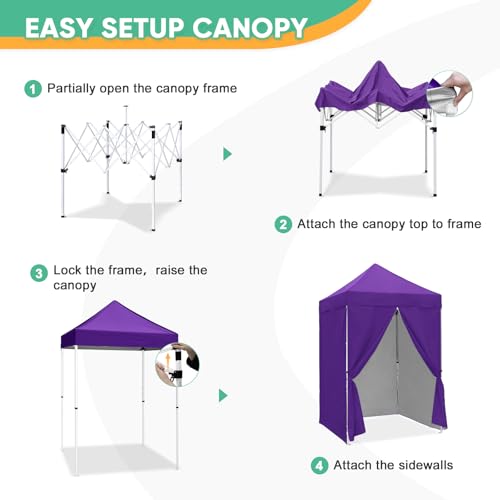 5x5 Pop Up Canopy Tent with Four Sidewalls, Instant Portable Beach Canopy, Outdoor Tent with Carry Bag for Camping, Sports, Tailgating, Events, Purple - color: Purple, size: With Four Walls