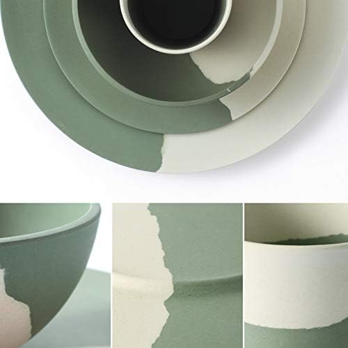 MORGIANA 8 pcs Bamboo Dinnerware Set Reusable Plates Bowls Sets, Camping Picnic Dishes Tableware Set for 2 (Green & White) - color: Green & White