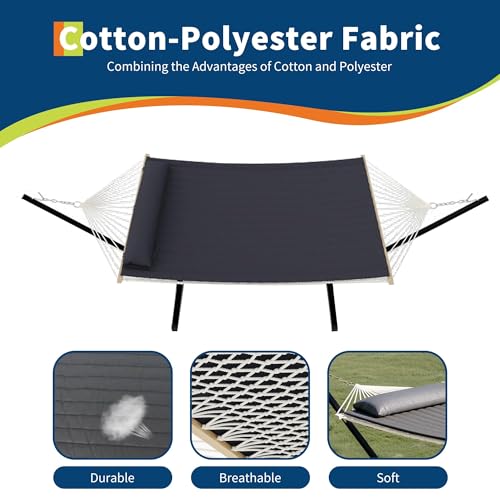 Double Hammock with Stand, Outdoor Quilted Padded Hammock with Heavy Duty Iron Frame, Portable Patio Swing Bed for Backyard Garden, 450 Lbs Capacity,Dark Gray - color: Dark Gray a