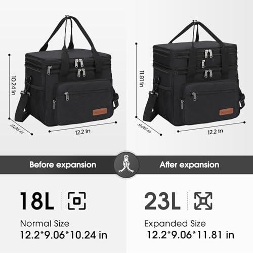 Maelstrom Lunch Box, 23L Insulated Lunch Bag, Expandable Double Deck Cooler Bag, Lightweight Leakproof Tote Bag With Side Tissue Pocket, Suit For Men and Women (A. Black) - color: A. Black