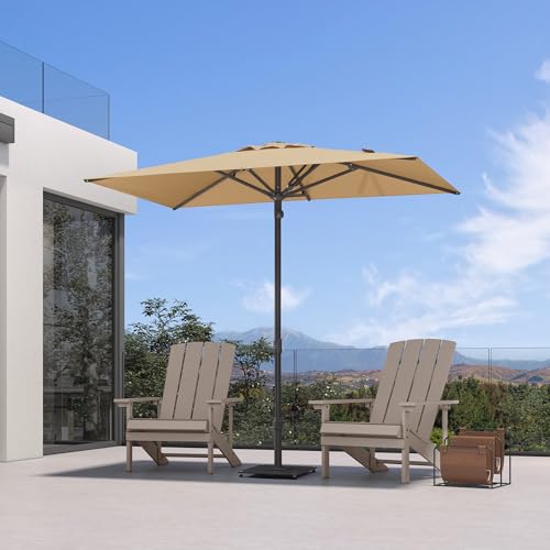 PURPLE LEAF 8' x 5' Rectangular Semi-Auto Outdoor Patio Umbrella Aluminium Market Umbrella Table Sun Umbrella with 1.89" Rod and 6 Sturdy Ribs for Deck Lawn Pool Garden, Beige - color: Beige, size: 5' x 8'