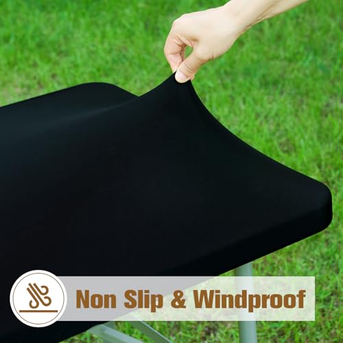 Fitted Rectangle Tablecloth 24 x 48 Inch Elastic Table Cloth for 4ft Table, Stretch Spandex Table Cover Black Washable Polyester Table Top Cap Cover for Dining Picnic Camping Indoor and Outdoor - color: Black, size: 48" x 24" (Rectangular)