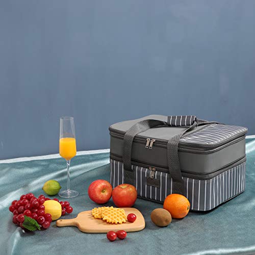 FE FUN ELEMENTS Casserole Carrier, Expandable Insulated Casserole Carriers for Hot or Cold Food, Lasagna Lugger for Parties, Fits 9" x 13" Baking Dish, Grey - style: Double