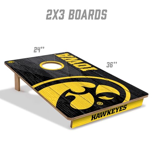 YouTheFan NCAA 2’ x 3’ Wood Cornhole Game with Logo Bags - color: Iowa Hawkeyes, size: 2' X 3'