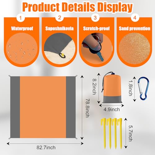 Waterproof Outdoor Mat Sandproof Blanket Lightweight Camping Ground Cover for Family Travel Relaxing Picnic Use 1 Pcs(Grey Orange) - color: Grey Orange
