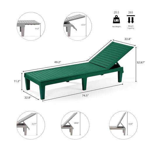 Nestl Sun Tanning Chair - Forest Green Chaise Lounge Chair Outdoor, Lightweight Pool Lounge Chairs Set of 2, Adjustable 5-Position Reclining Lawn Chair, Waterproof Beach Outdoor Lounge Chairs - color: 3 - Forest Green, size: Set of 2