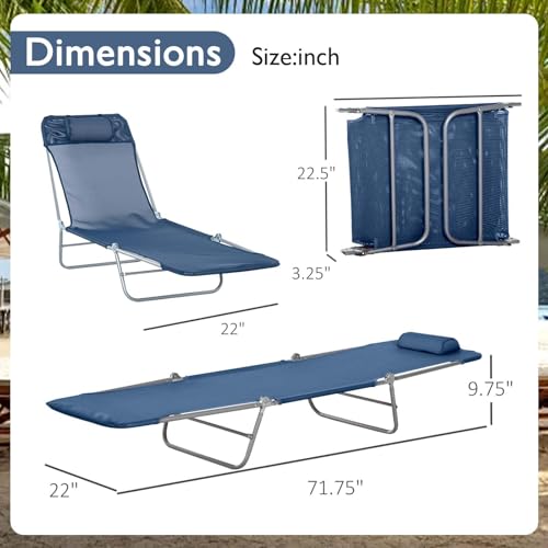 Majnesvon Folding Chaise Lounge Pool Chair, Patio Sun Tanning Chair, Outdoor Lounge Chair with 6-Position Reclining Back, Breathable Mesh Seat, and Headrest for Beach, Yard, Patio(Blue1) - color: Blue1