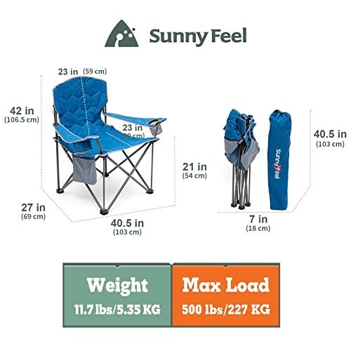 SUNNYFEEL XXL Oversized Camping Chair Heavy Duty 500 LBS for Big Tall People Above 6'4 Padded Portable Folding Sports Lawn Chairs with Armrest Cup Holder & Pocket for Outdoor/Travel/Picnic/Camp - color: Blue-500lbs-1pc