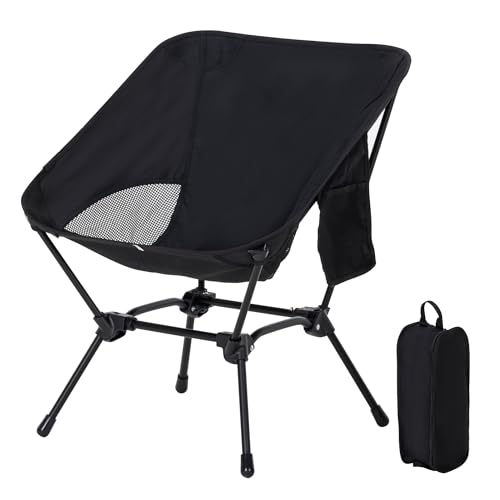 Camping Chair Portable Lightweight Camping Chairs for Adults Foldable 600D Oxford Ultralight Backpacking Chair with Breathable Mesh and Pocket for Outdoor Travel Hiking, Black - color: Black