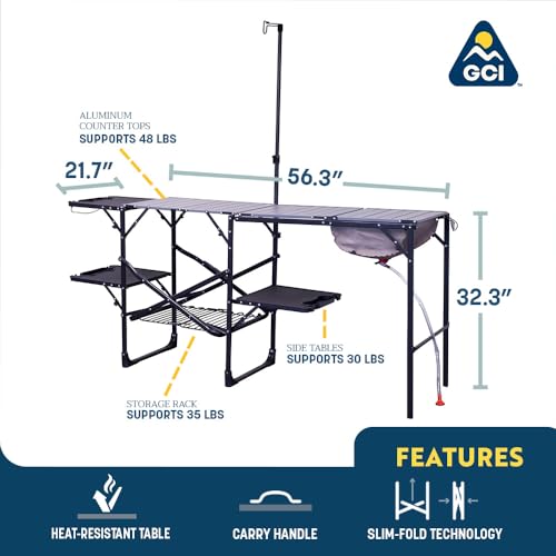 GCI OUTDOOR Master Cook Station | Portable Folding Kitchen Table with Soft Shell Sink, Heat Resistant Tabletop & Telescoping Lanter Pole, Perfect for Camping Trips - style: Master Cook Station