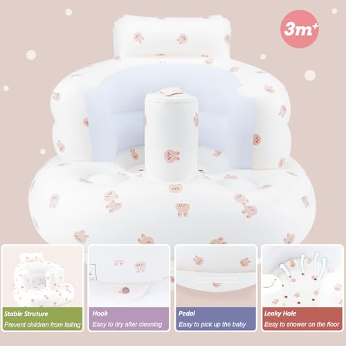 AirSwim Inflatable Baby Chair, Inflatable Baby Seat for Babies 3 Months and Up, Summer Blow Up Chair with Built in Air Pump, Bumbo Seat for Learning to Sit, Palying, Camping, Rabbit - color: Rabbit