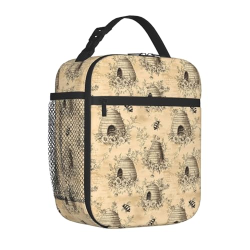 Reusable Vintage Beehive Bee Lunch Box for Kids Girls Boys Women Adult, Insulated Rustic Farmhouse Retro Lunch Bag,Polyester Cooler Handbags Case for School Picnic Work Travel Beach or Hiking - color: Bee