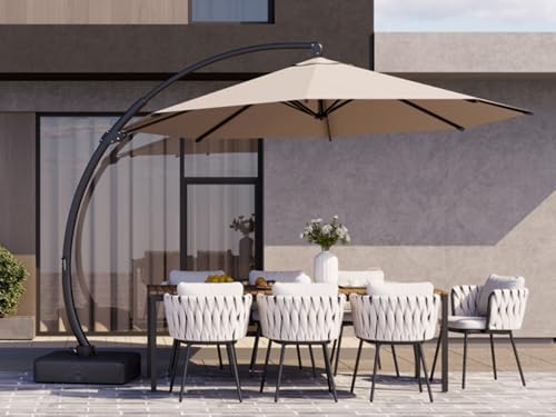 Kingdura 12ft Offset Cantilever Patio Umbrella with Base Included, Large Round Aluminum Outdoor Umbrella, 360° Rotation & Infinite Tilt, Heavy Duty Frame for Deck Pool Backyard, Beige - color: Beige, size: 12 FT