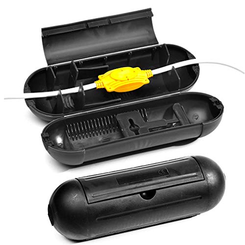 2 Pack Extension Cord Protective Cover Set (Black) | Indoor Outdoor Water-Resistant Holder for Holiday String Lights and Wires | Capsule Shaped Protector with Large Compartment - color: Black (2-Pack), size: Large (Standard)