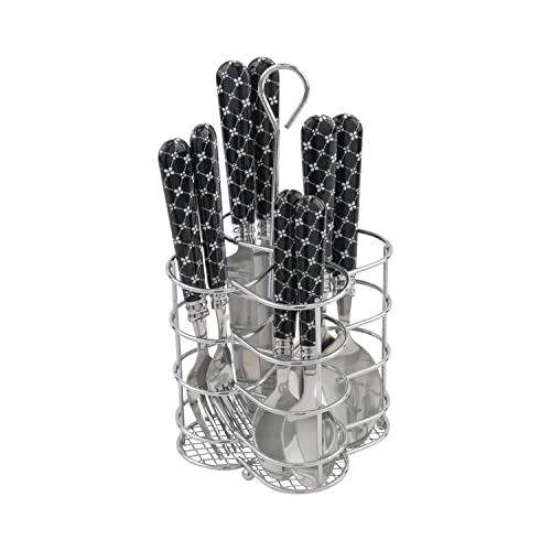 French Home Bistro 16-Piece Stainless Steel Flatware Set — Dinner Cutlery Set With Abstract Butterfly Design — Silverware Set Dishwasher Safe — Spoon & Fork And Knife Set — Modern Silverware Set For 4 - color: Black/White