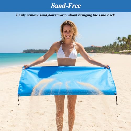 Pocket Picnic Blanket, Sandproof Lightweight Pocket Camping Tarp, 55″x 60″ Foldable & Fits into Small Bag, Waterproof Foldable Blankets Picnic Mat for Beach, Camping Grass Lawn Park Accessories (Blue)