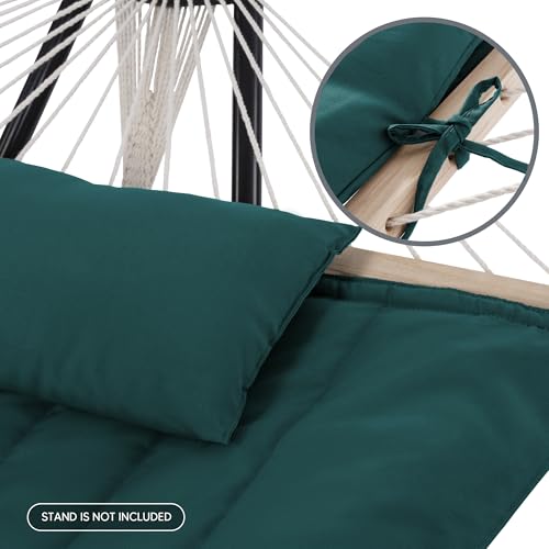 SUNCREAT Hammocks 2 Person Hammock with Hardwood Spreader Bar, Double Rope Hammock with Polyester Pad, Dark Green - color: Dark Green