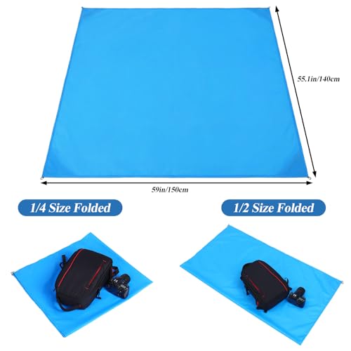 Pocket Picnic Blanket, Sandproof Lightweight Pocket Camping Tarp, 55″x 60″ Foldable & Fits into Small Bag, Waterproof Foldable Blankets Picnic Mat for Beach, Camping Grass Lawn Park Accessories (Blue)