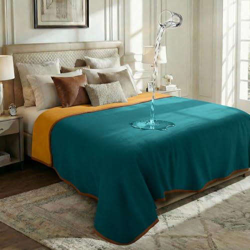 Luciphia 100% Waterproof Blanket for Adults or Large Dogs, Soft Polar Fleece XL Pet Throw Blankets for Bed Couch Protector Washable, Reversible Leakproof Furniture Protection,Teal Camel,82x90 inch - color: Jade Horizon, size: Twin (82x90 inch)