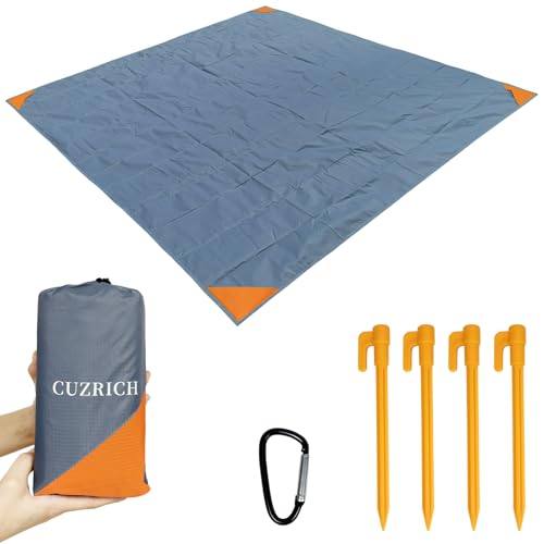 Beach Blanket Waterproof Sandproof Beach Mat 79" X 83" / 7' X 7' for 1-4 Adults Quick Drying Outdoor Picnic Mat Beach Accessories for Travel, Camping, Hiking - color: Gray/Orange, size: 78"*83" / 6.56ft×6.89ft