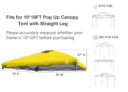 10x10 Pop Up Canopy Replacement Top Cover with Air Vent for Straight Leg Canopy Tent, Waterproof for Outdoor Garden Patio Camping Sun Shade(Frame NOT INCUDE) (Mustard Yellow) - color: Mustard Yellow
