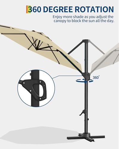 9ft Outdoor Patio Umbrella Heavy Duty 8 Ribs, Waterproof UV Protection Sun Shade with Crank Lift & Push Button Tilt, Outdoor Umbrella for Deck, Pool, Garden, Backyard, Lawn - color: Beige&Round, size: 10FT Roman