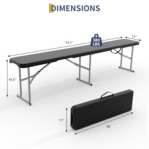 GarveeLife Portable Folding Bench 6 Foot, Plastic Foldable Bench HDPE BenchTop with Carrying Handle for Outdoor Picnic Camping Party Sports Activities - Black - color: Black, size: 1 Pack