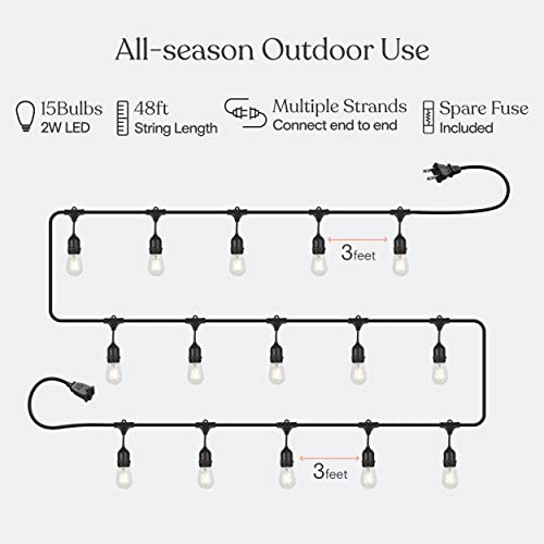Brightech Ambience Pro - Waterproof LED Outdoor String Lights - Hanging, Dimmable 2W Vintage Edison Bulbs - 48 Ft Commercial Grade Patio Lights Create Cafe Ambience in Your Backyard - style: 48 Foot - Neutral White (3000K)