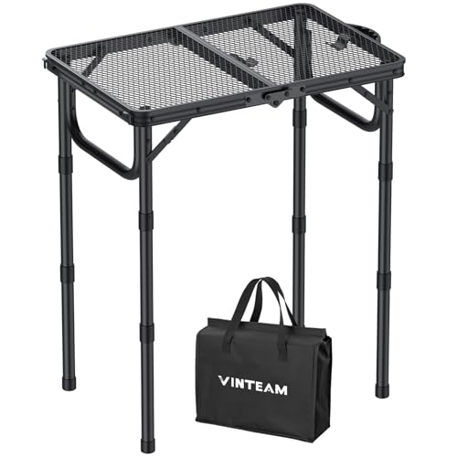 VINTEAM Camping Folding Grill Table | 3 Adjustable Heights | Lightweight, Portable Aluminum Table for BBQs, Picnic, and Outdoor Use | Mesh Desktop, 66lbs Weight Capacity - style: 2-Fold Mesh Tabletop
