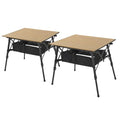 ARROWHEAD OUTDOOR 2-Pack 39" Aluminum Folding Camp Roll Up Table w/Adjustable Height, Undertable Mesh Storage, Carry Bag - color: Wood Grain 2pack
