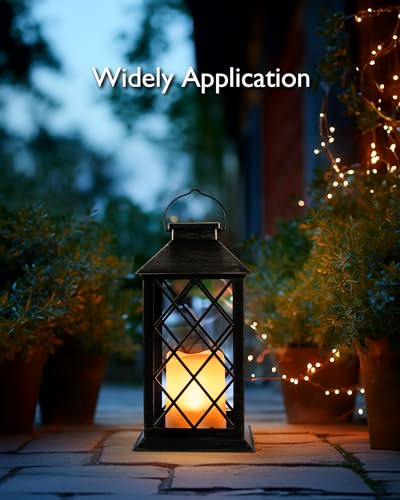Homemory Solar Lanterns Outdoor Waterproof Hanging with Flickering Flameless Candles, 2 Pack Garden Outdoor Lantern Decorative for Patio Front Porch Backyard Balcony Cabin Outside (Bronze) - style: Bronze