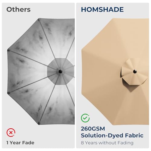 HOMSHADE 10ft Patio Umbrella with Base Included, 8-Year-Non-Fading Cantilever Umbrella with Solution-Dyed Acrylic Fabric, UPF50+ UV Protection with Easy Tilt and Crank for Pool Deck and Garden(Buff) - color: Buff
