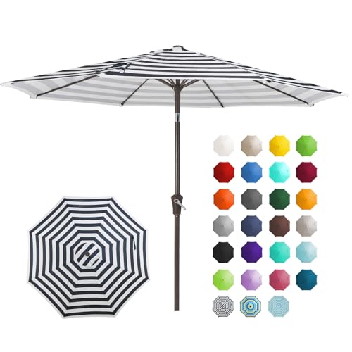 JEAREY 9FT Outdoor Patio Umbrella Outdoor Table Umbrella with Push Button Tilt and Crank, Market Umbrella 8 Sturdy Ribs UV Protection Waterproof for Garden, Deck, Backyard, Pool (Black & White Stripe) - color: Black & White Stripe