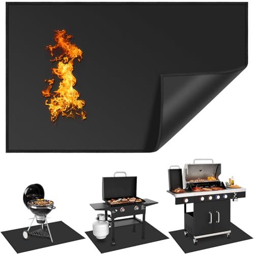 Large 65 x 39 Inch Under Grill Mats for Outdoor Grill, Heavy Duty Fireproof Deck Patio Protector Mat, BBQ Mat for Under BBQ, Oil-Proof Waterproof Grill Floor Pads for Charcoal, Smoker, Gas Grills