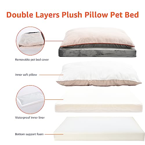 Amazon Basics Dog Bed with Cooling Gel Memory Foam, Pressure-Relief Support for Dogs up to 50lbs, Non-Slip Bottom, Machine Washable Cover, Large Sized (36" x 27"), Grey - color: Grey, size: Large, style: Plush Cushion Bed