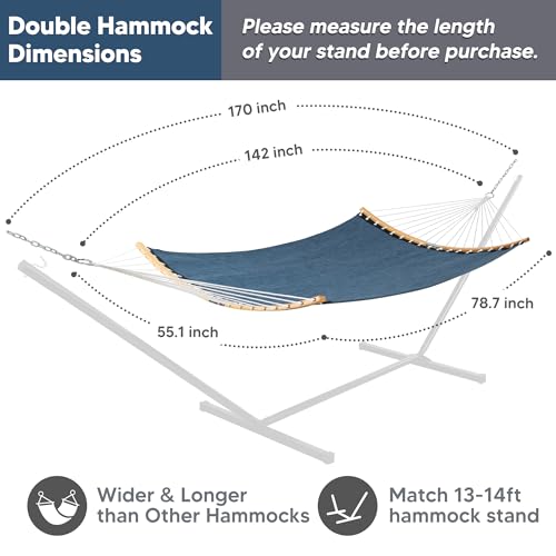 SUNCREAT Hammocks Two Person Tree Hammock, Heavy Duty Curved Bar Hammock for Poolside, Garden, Backyard, Patio, 450lbs Capacity, Navy - color: Navy