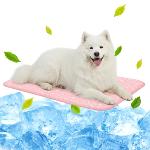 NWK Pet Cooling Mat for Large Dogs -Q-Max>0.345 Ice Silk Cooling Mat for Dogs & Cats Portable & Washable Pet Cooling Blanket, Car Seats, Beds for Summer (Pink Cat, 39'' X 27'' X 0.3'') - color: Pink Cat, size: Large (39'' X 27'' X 0.3'')