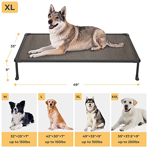 Veehoo Chewproof Elevated Dog Bed - Cooling Raised Pet Cot, Breathable Mesh, Washable & Non-Slip for Large Dogs, Indoor/Outdoor, Brown Mat and Black Frame, 49x33inches (Model CWC2203A03) - color: Brown, size: 49.0"L x 33.0"W x 9.0"Th