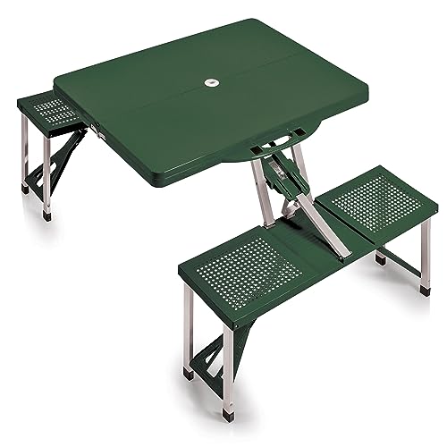 Picnic TIME Portable Folding Picnic Table with Seats for 4, Collapsible Aluminum Table with Benches & Umbrella Hole, Lightweight Foldable Table for Camping, Travel, Backyard, Tailgating | with Umbrella Hole - color: Hunter Green
