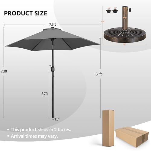 Yaheetech 7.5FT Patio Umbrella Outdoor with Heavy Duty Base Included,Table Umbrella with Push Button Tilt and Crank, UV Protection Waterproof for Yard/Outdoor/Wedding Parties and Events - Gray - color: Gray, size: 7.5FT