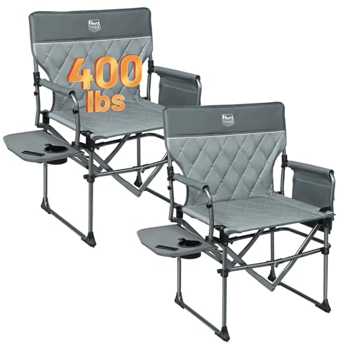 2 Pack Aluminum Camping Directors Chair with Side Table Pocket, Portable Folding Heavy Duty Lawn Chair for Fishing Trip Picnic Concert Outdoor 400lbs, Grey - color: Grey-2 Set