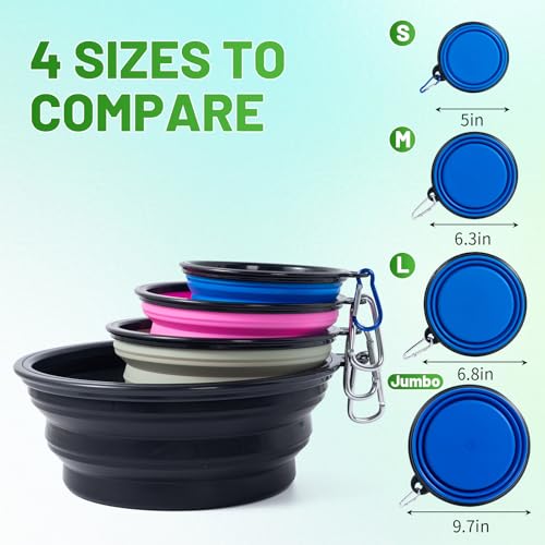 Dog Bowl Pet Collapsible Bowls, 2 Pack Collapsible Dog Water Bowls for Cats Dogs, Portable Pet Feeding Watering Dish for Walking Parking Traveling with 2 Carabiners (Blue+Green, Medium) - color: Blue+Green, size: Medium