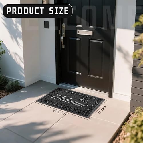 Yimobra Welcome Mat, Heavy Duty Durable Door Mats for Home Entrance Outdoor Indoor, Front Doormat for Outside Patio Floor Entry Porch Garage Office, Waterproof, Low Profile, 29.5 x 17, Black - color: Black, size: 29.5x17 Inch