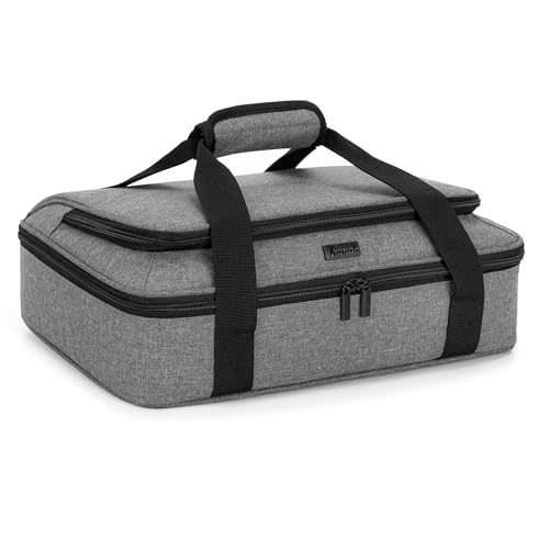 Trunab Casserole Carrier for Hot or Cold Food Insulated Casserole Dish Carrier Thermal Tote Bag for Picnic, Fits 9"×13" Baking Dish, Grey (Light Grey, 16×11×4 inches)