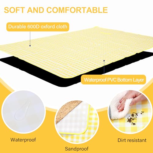 HX&OD Picnic Blanket Outdoor Extra Large Picnic Mat 80"X60" Camping Blanket Beach Blanket Foldable Waterproof Sand Mat Hiking Travel Family Concerts(Yellow) - color: Yellow, size: 80”x 60”