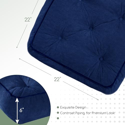 HIGOGOGO 6" Extra Thick Floor Pillow Cushion for Adults, Meditation Cushion Pillow with Handle, Lustrous Chenille Tufted, Square Floor Sitting for Tatami Living Room or Yoga, 22x22 Inch, Navy - color: Square Navy, size: 6" Thick(pack of 1)