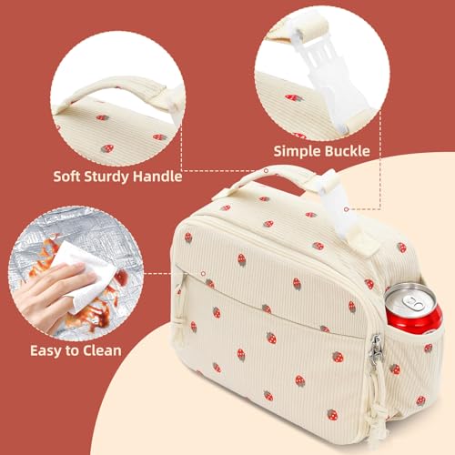 Insulated Lunch Bag for Girls & Boys, Kids & Teens – Cute Strawberry Lunch Box with Side Pockets, Buckle Handle for Backpack Hanging, Lightweight Waterproof Lunchbox for School, Teens, Women & Man - color: Strawberry-Kid