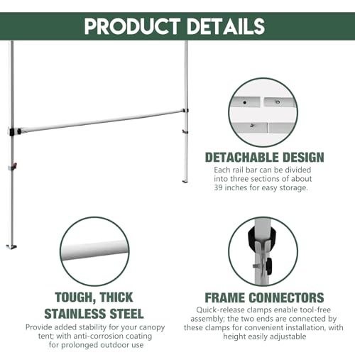Eurmax USA 2pcs Half Sidewalls for Pop Up Canopy Tent 10'x10', 10'x15', 10'x20', 2 Half Walls with Rail Bars(Gray) - color: Gray, size: 10x10 Half Walls With Rail Bars