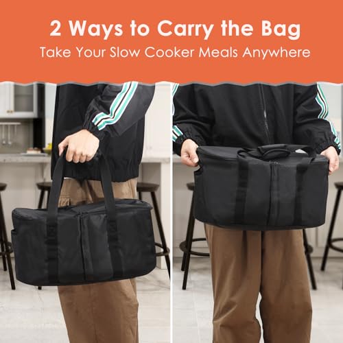 Portable Slow Cooker Travel Bag, Insulated Carrier Case for Most 4, 5, 6, 7, 8 Quart Crock, Internal Mesh Net Holds Pot in Place, Slow Cooker Carrier